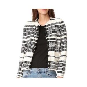 NEW IRO Zlata Striped Tweed Jacket Blazer Black Ivory Fringe FR 42/XL - US 10